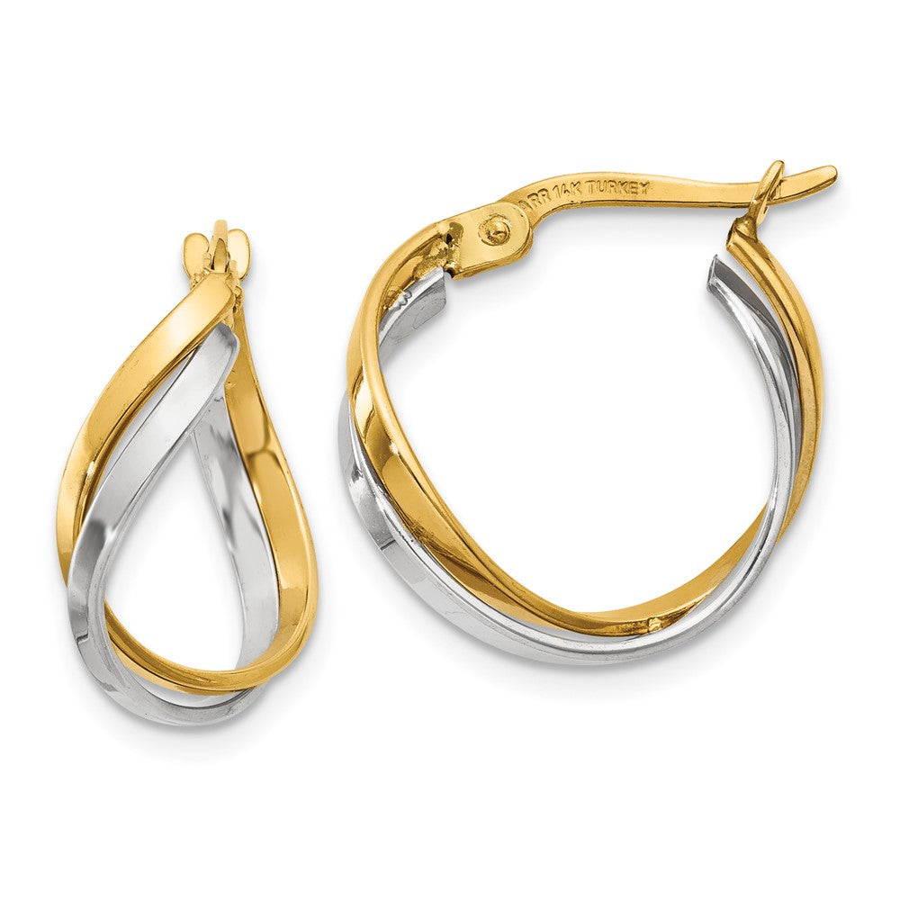 14K Two-Tone Polished Twisted Hoop Earrings, 19 x 8 mm