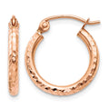 14k Rose Gold 2x15mm Lightweight Diamond-cut Tube Hoop Earrings, 15 x 2 mm