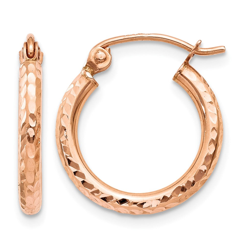 14k Rose Gold 2x15mm Lightweight Diamond-cut Tube Hoop Earrings, 15 x 2 mm