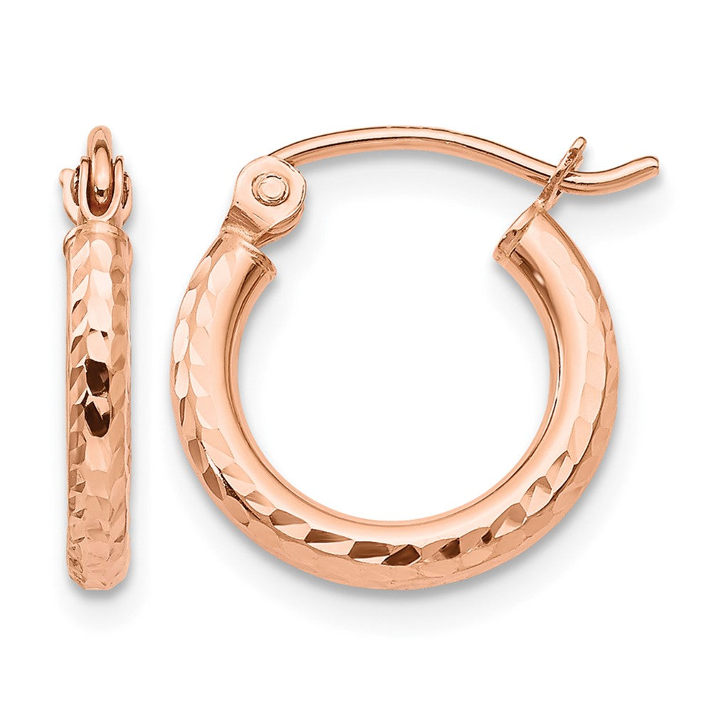 14k Rose Gold 2x13mm Lightweight Diamond-cut Tube Hoop Earrings, 13 x 2 mm