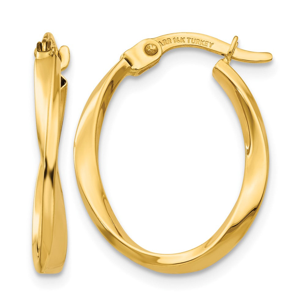 14K Gold Polished Twisted Oval Hoop Earrings, 18 x 2 mm