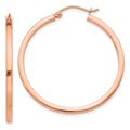 14k Rose Gold 2x35mm Polished Lightweight Square-Tube Hoop Earrings, 35 x 2 mm