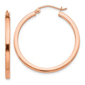 14k Rose Gold 2x30mm Polished Lightweight Square-Tube Hoop Earrings, 30 x 2 mm