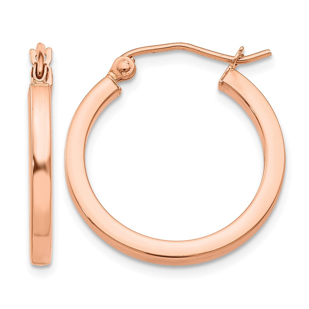 14k Rose Gold 2x20mm Polished Lightweight Square-Tube Hoop Earrings, 20 x 2 mm