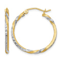 14k & Rhodium Satin Diamond Cut Twisted Hoop Earrings, 29 x 2 mm