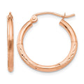 14k Rose Gold 2x20mm Lightweight Satin Diamond-cut Tube Hoop Earrings, 20 x 2 mm