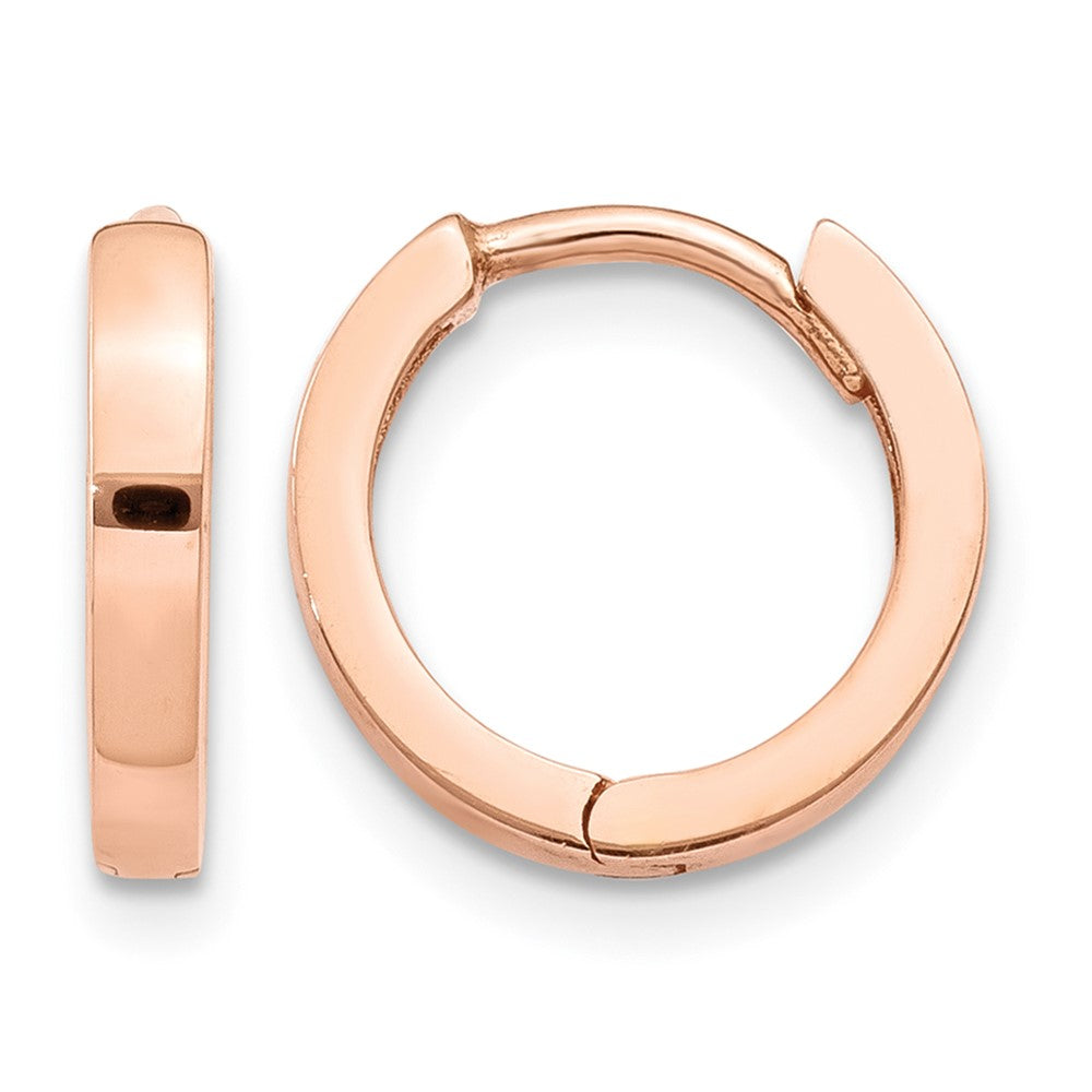 14k Rose Gold Round Hinged Hoop Earrings, 11 x 2 mm