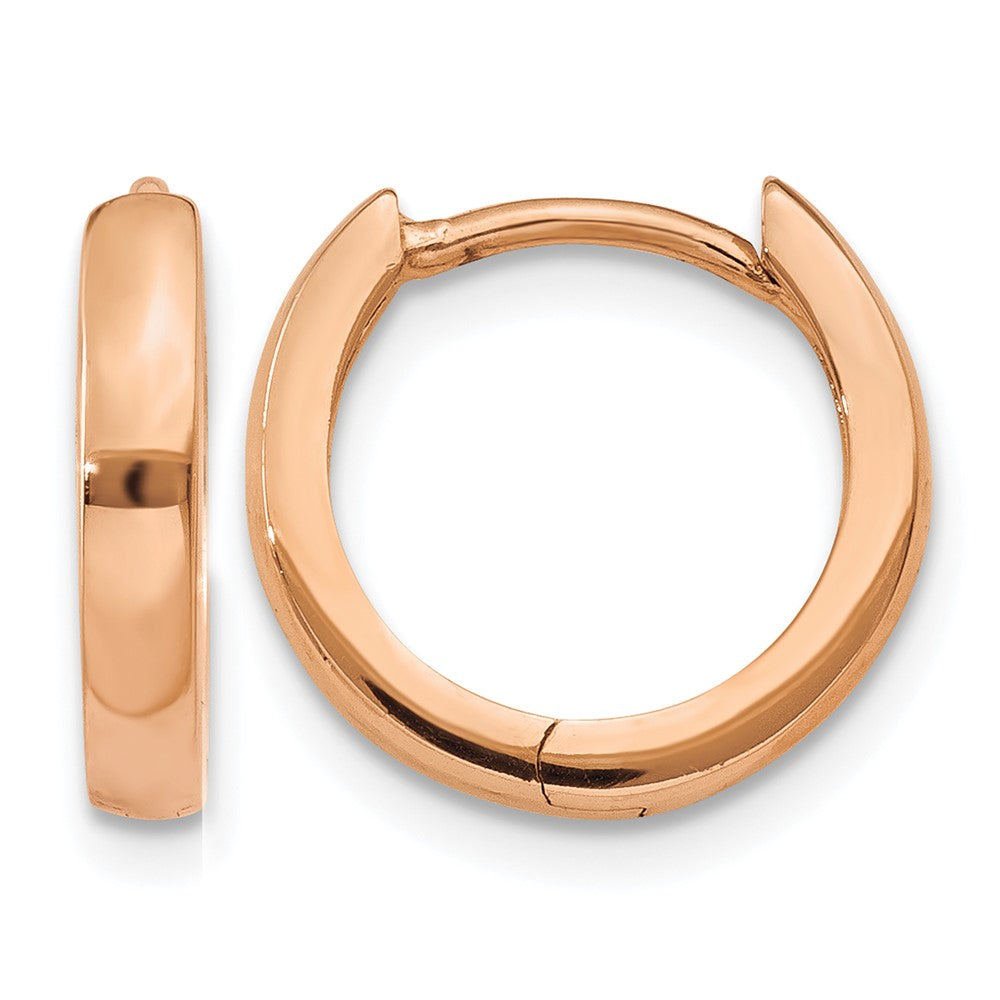 14k Rose Gold 1.8mm Round Hinged Hoop Earrings, 10.5 x 2.25 mm