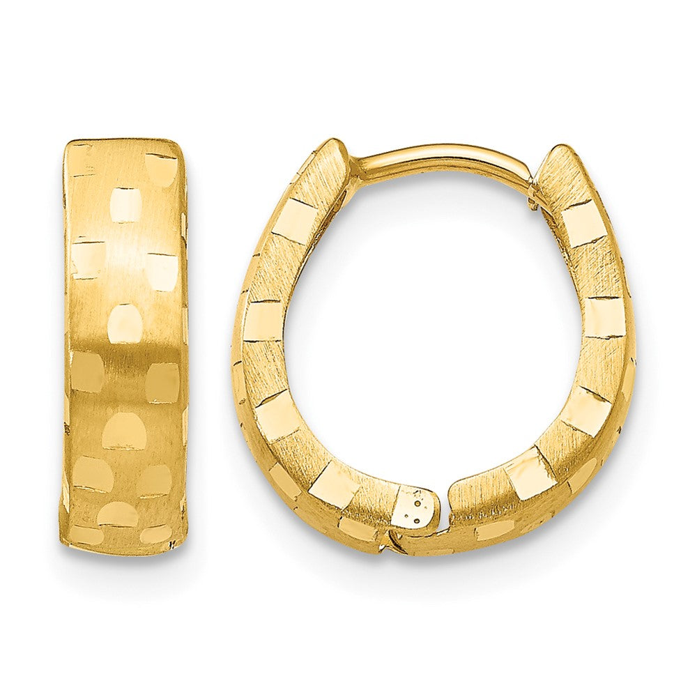 14K Diamond Cut 4mm Patterned Hinged Hoop Earrings, 14 x 4 mm
