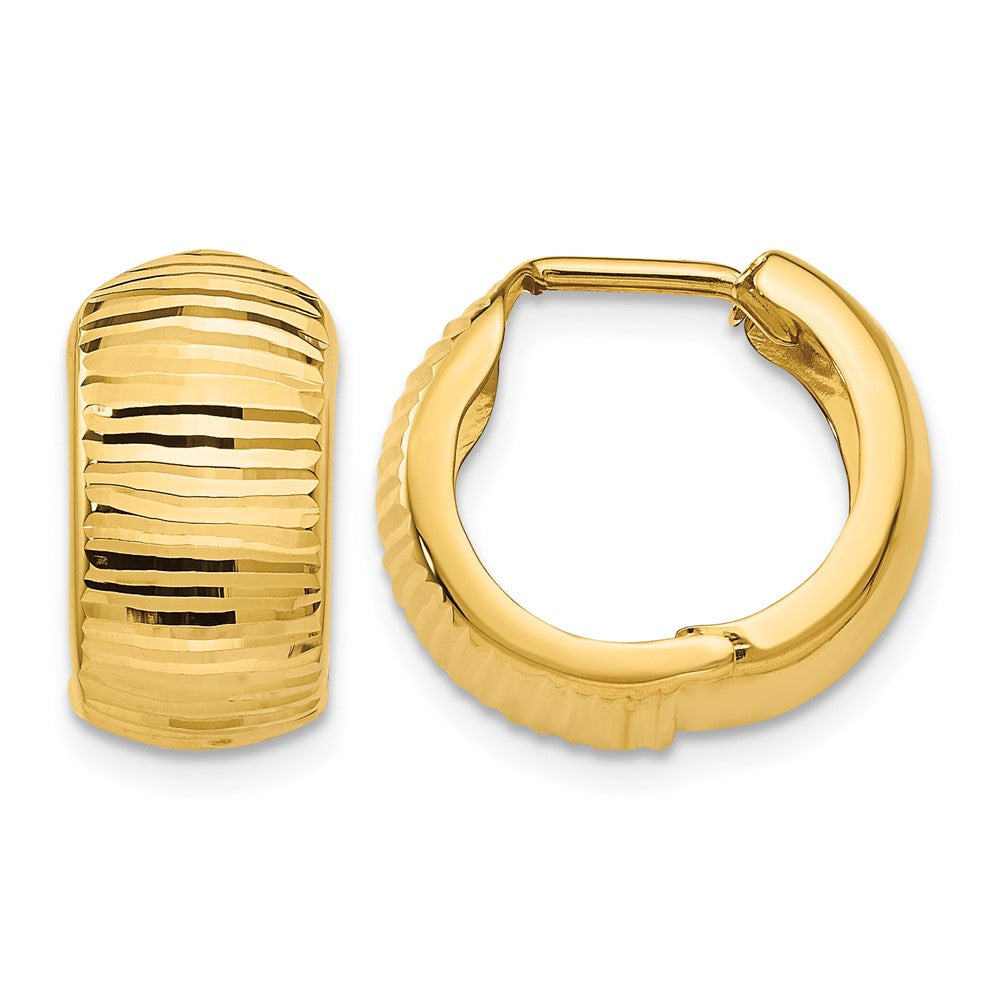 14K Gold Textured and Polished Hinged Hoop Earrings, 16 x 8 mm