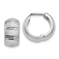 14K White Gold Textured and Polished Hinged Hoop Earrings, 16 x 8 mm