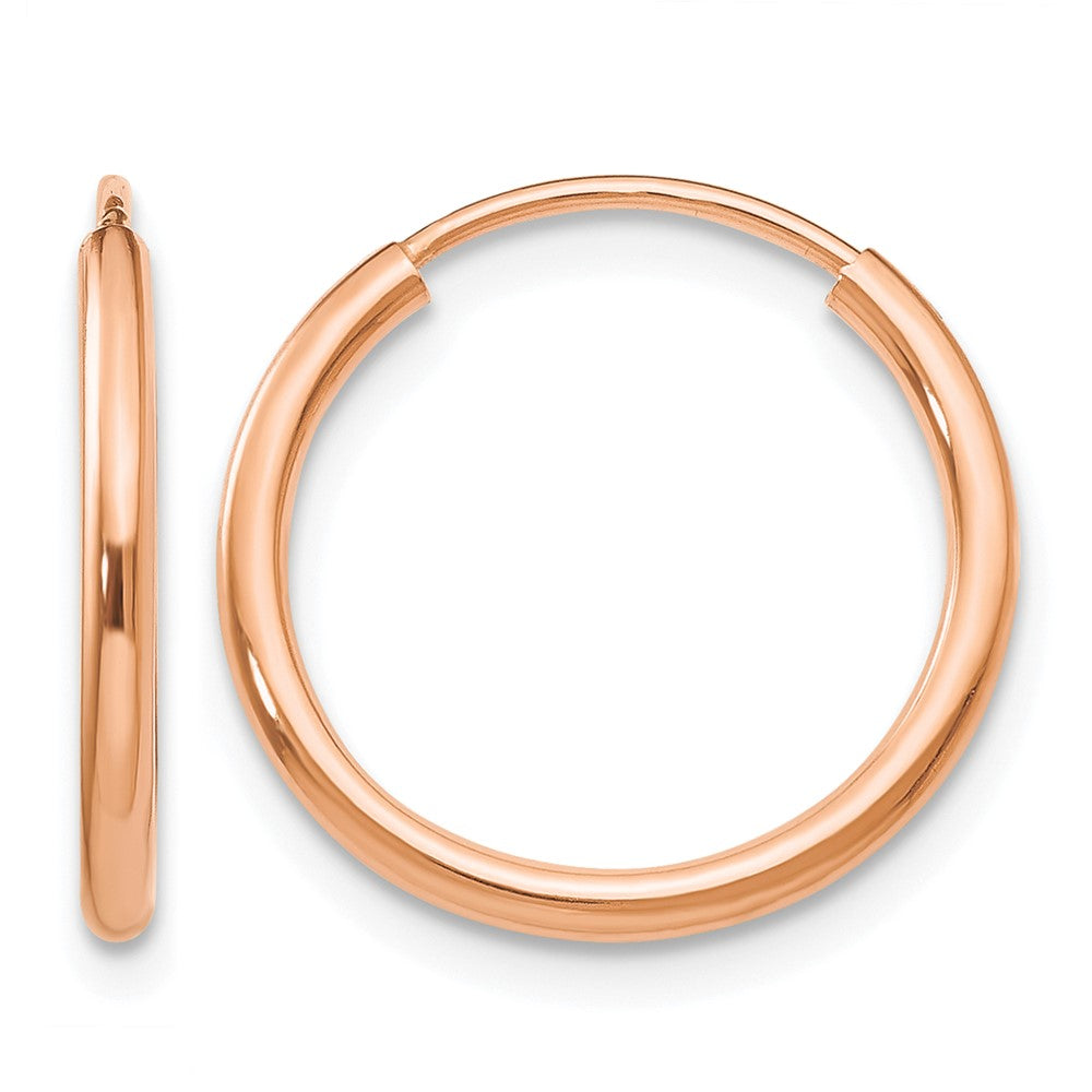 14k Rose Gold 1.5x16mm Polished Endless Tube Hoop Earrings, 16 x 1.5 mm