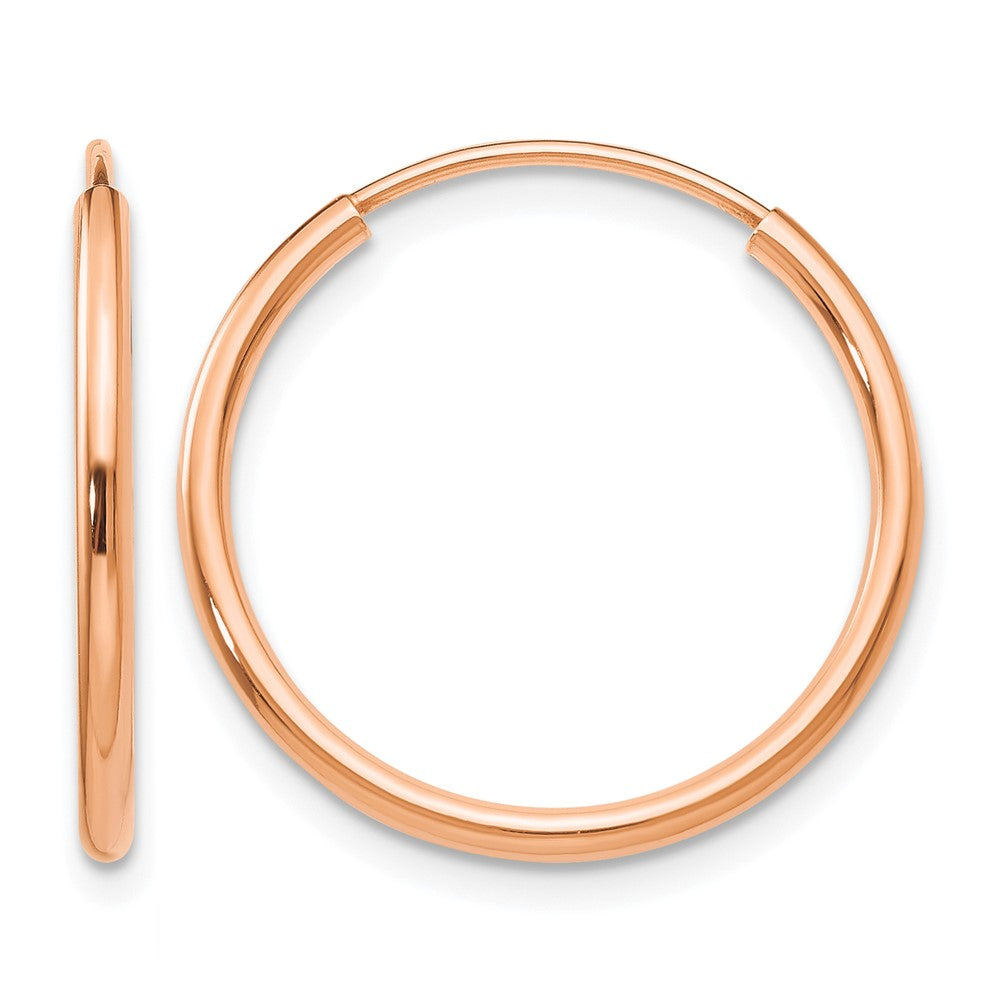 14k Rose Gold 1.5x17mm Polished Endless Tube Hoop Earrings, 18 x 1.5 mm