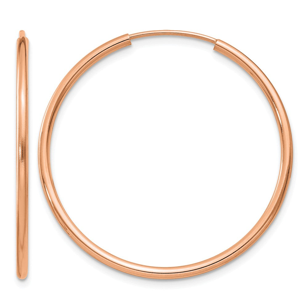 14k Rose Gold 1.5x30mm Polished Endless Tube Hoop Earrings, 30 x 1.5 mm
