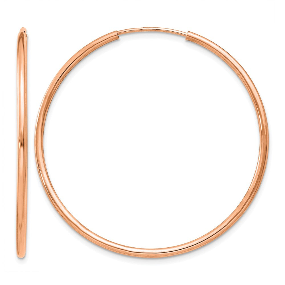 14k Rose Gold 1.5x38mm Polished Endless Tube Hoop Earrings, 40 x 1.5 mm