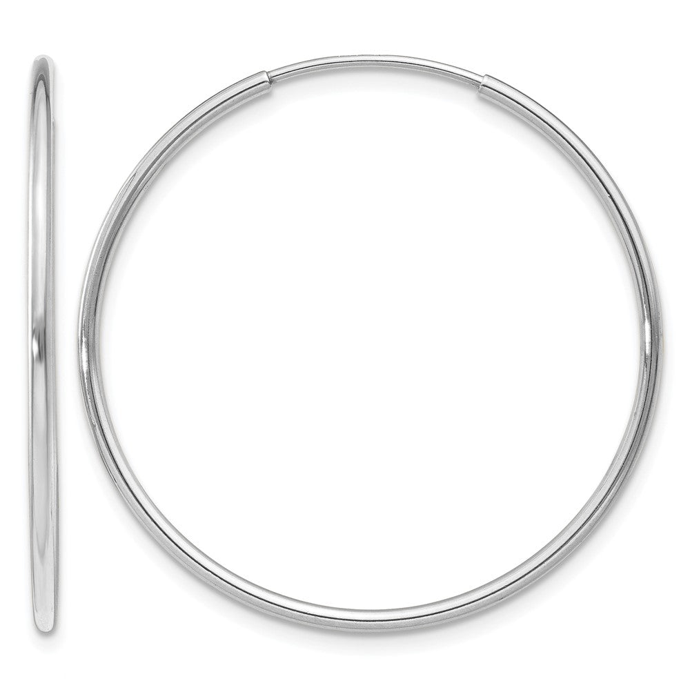 14k White Gold 1.2x30mm Polished Endless Tube Hoop Earrings, 30 x 1.25 mm