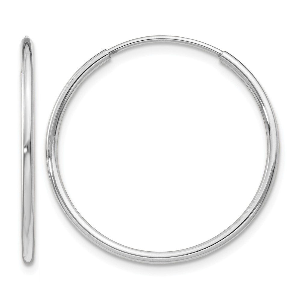 14k White Gold 1.2x25mm Polished Endless Tube Hoop Earrings, 25 x 1.25 mm