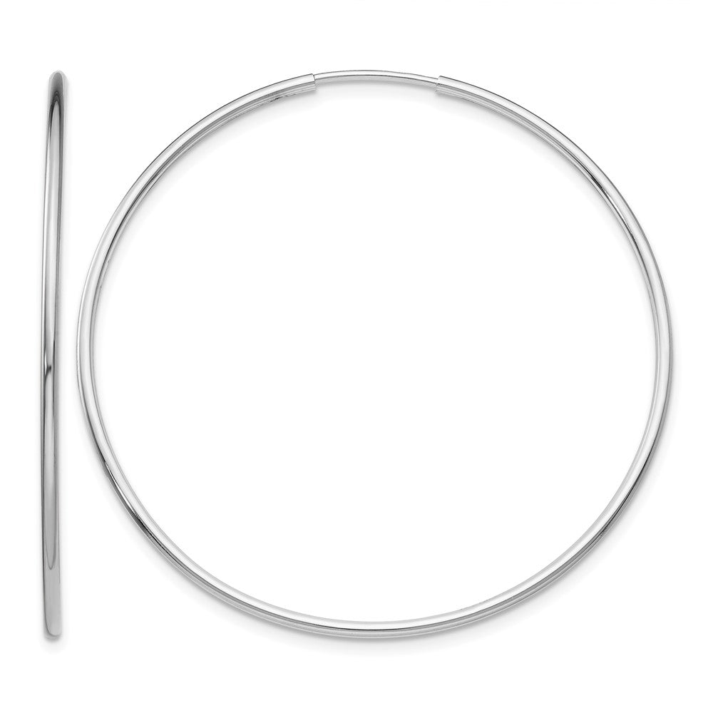 14k White Gold 1.2x40mm Polished Endless Tube Hoop Earrings, 40 x 1.25 mm