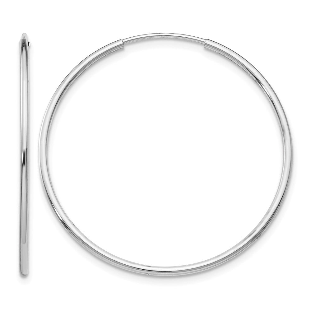 14k White Gold 1.2x34mm Polished Endless Tube Hoop Earrings, 35 x 1.25 mm