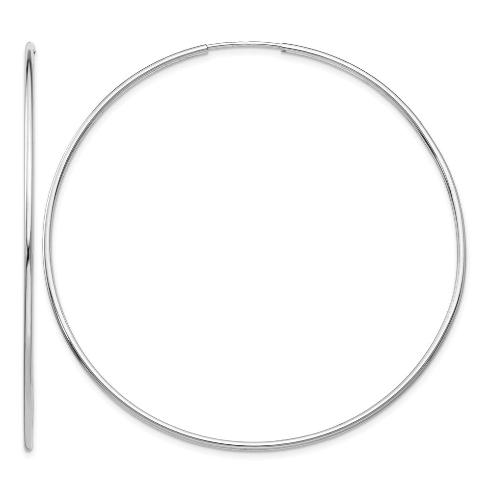 14k White Gold 1.2x60mm Polished Endless Tube Hoop Earrings, 60 x 1.25 mm