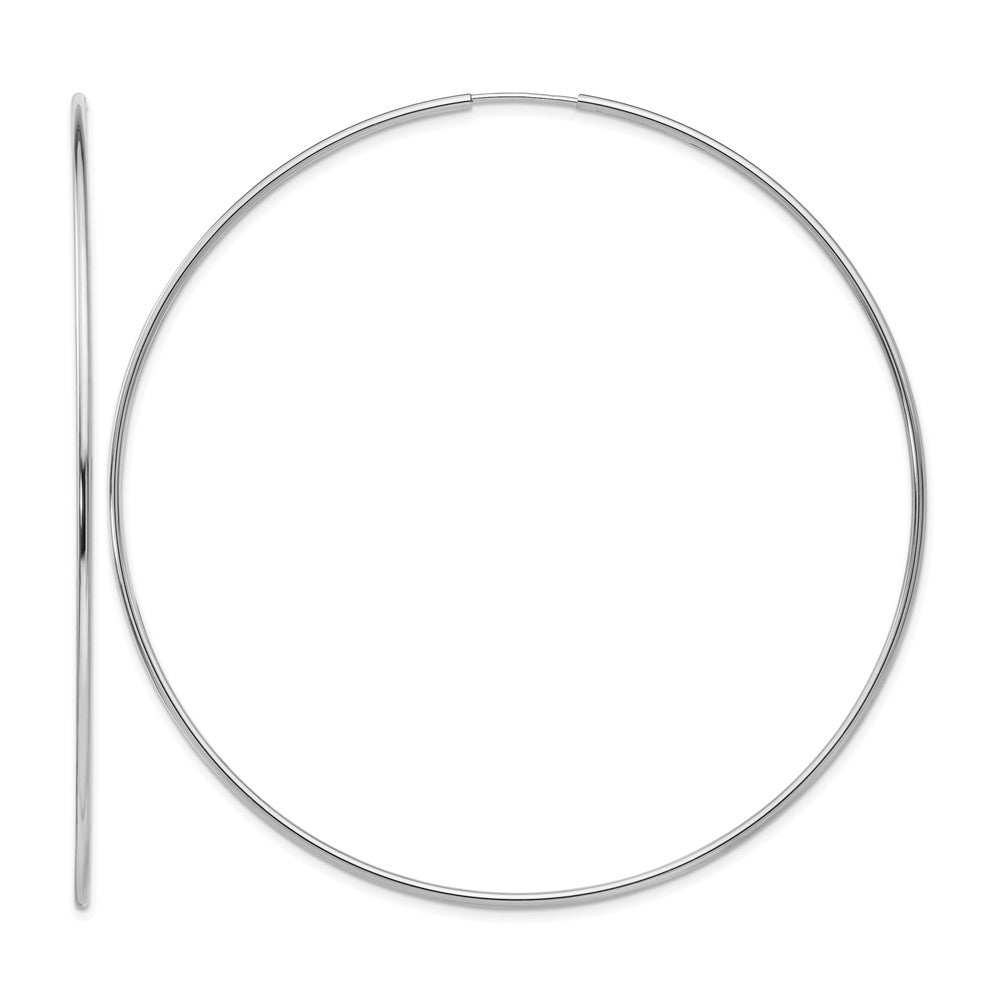 14k White Gold 1.2x69mm Polished Endless Tube Hoop Earrings, 70 x 1.25 mm