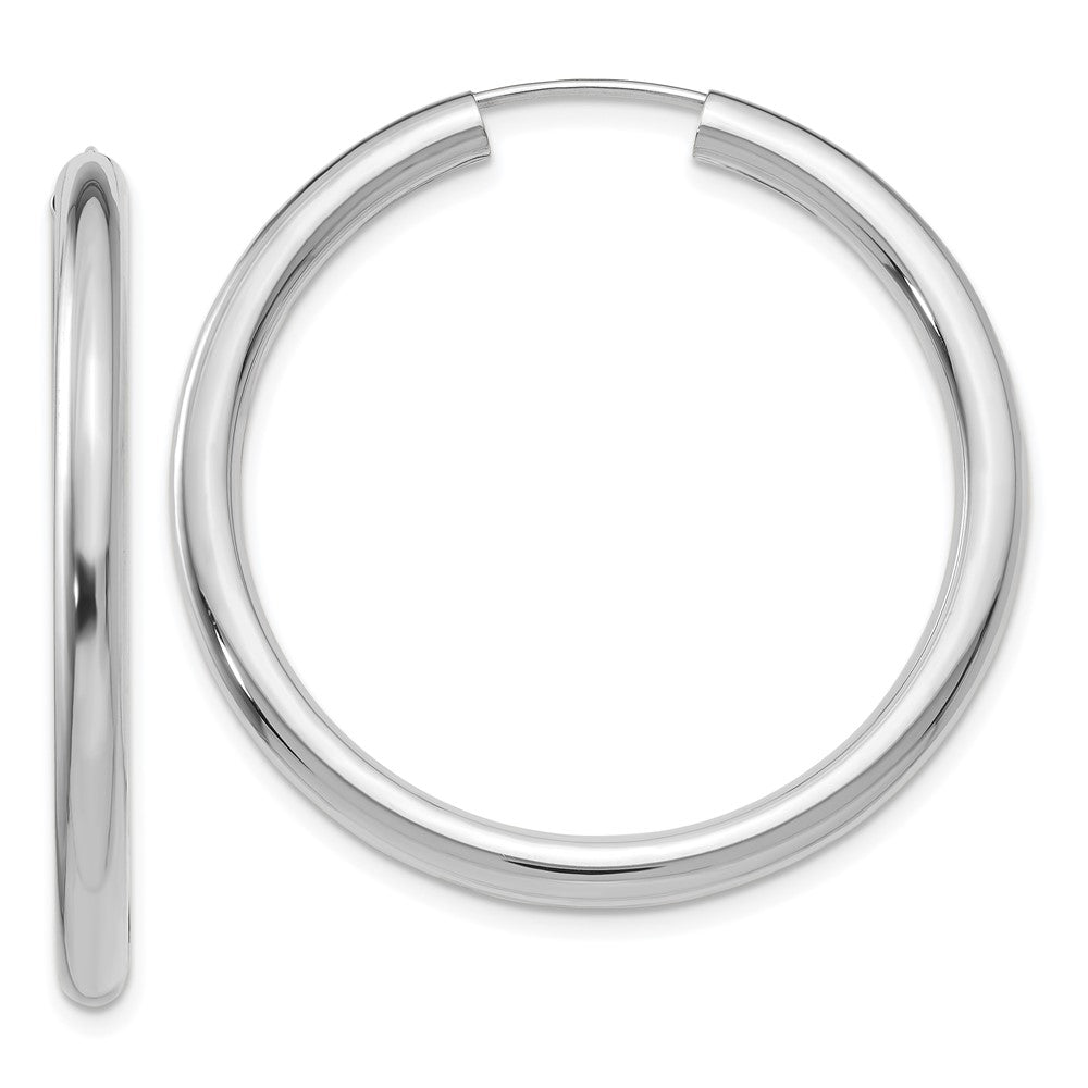 14k White Gold 3.00x35mm Polished Endless Tube Hoop Earrings, 35 x 3 mm
