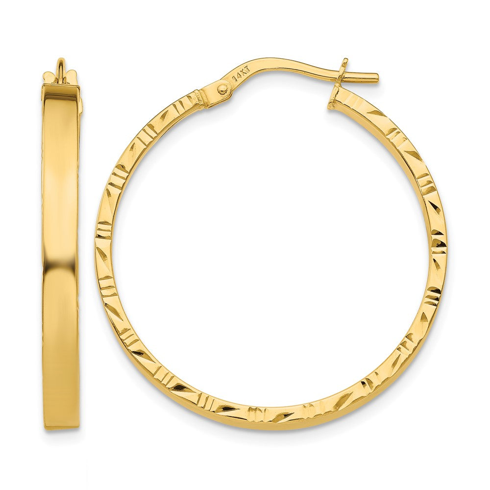 14K 3x32mm Polished with Diamond-Cut Edge Tube Hoop Earrings, 32.25 x 3 mm