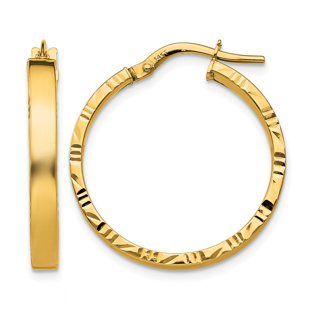 14K 3x26mm Polished with Diamond-Cut Edge Tube Hoop Earrings, 26.75 x 3 mm