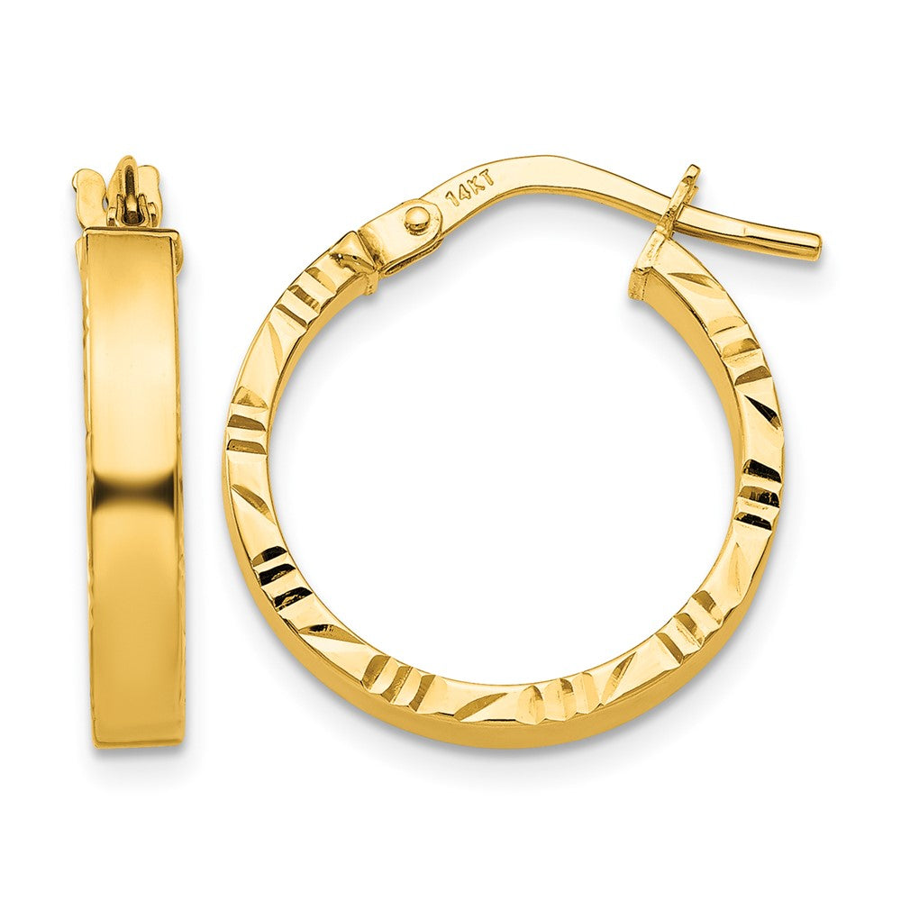 14K 3x20mm Polished with Diamond-Cut Edge Tube Hoop Earrings, 20 x 3 mm