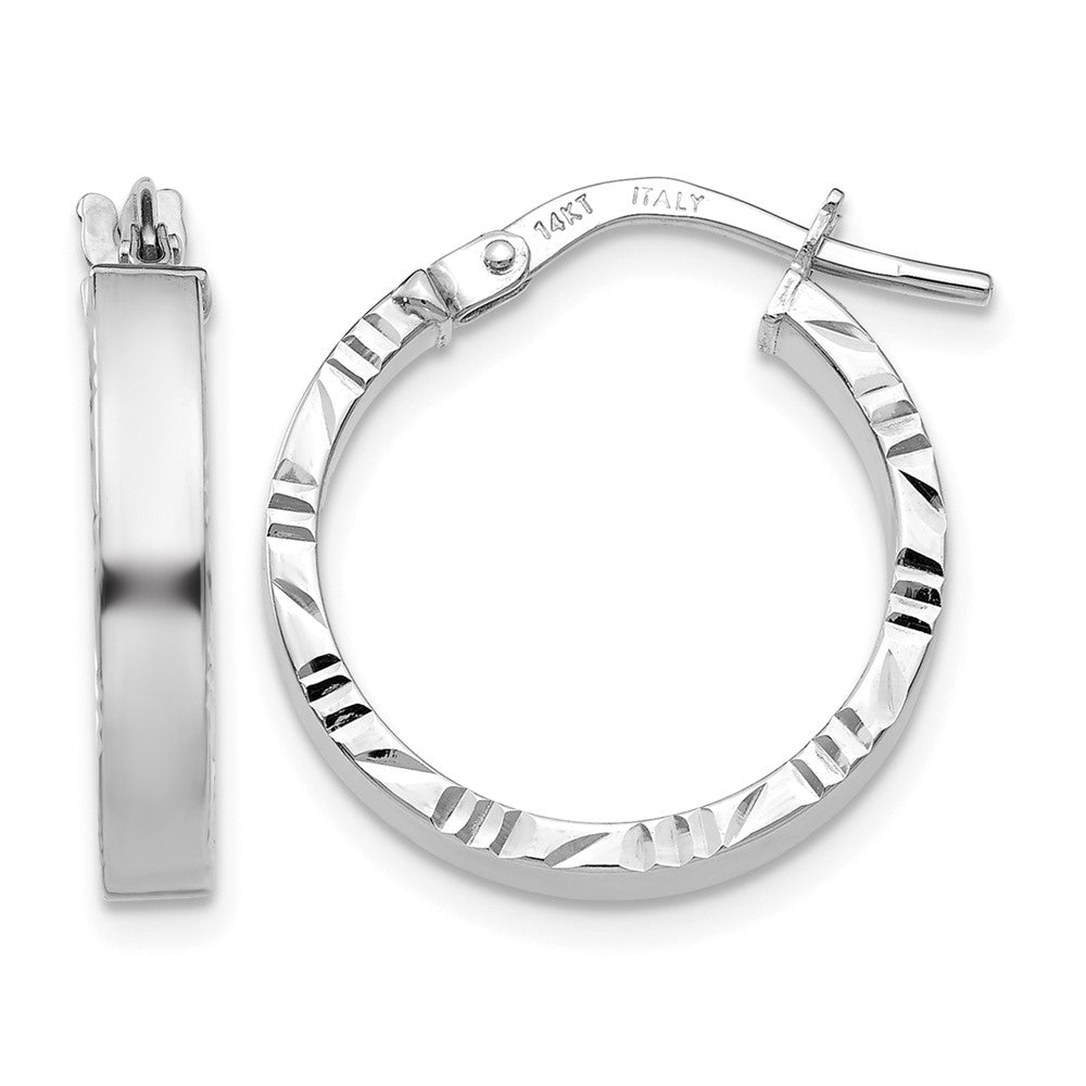 14K White Gold 3x20mm Polished with Diamond-Cut Edge Tube Hoop Earrings, 20 x 3 mm
