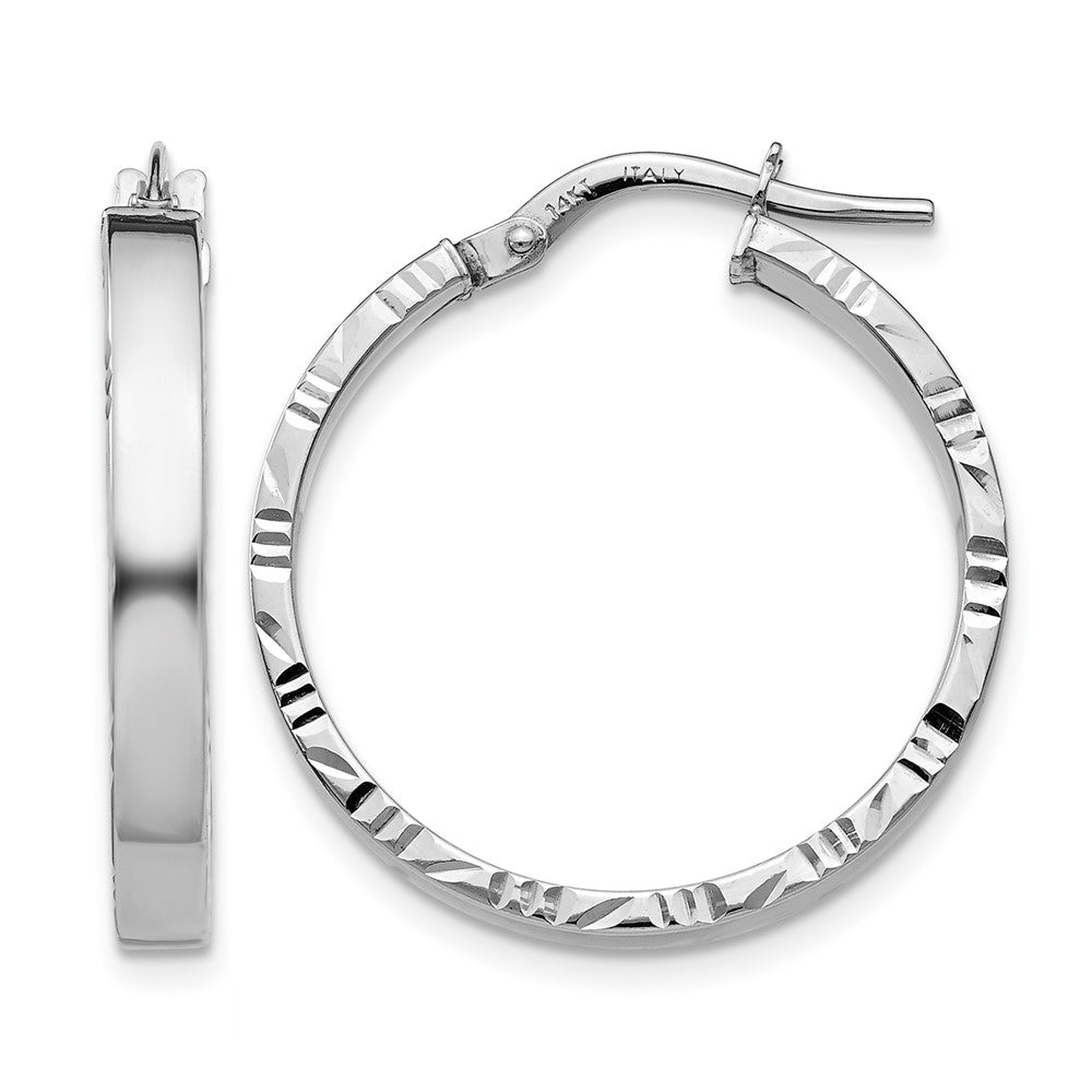14K White Gold 3x26mm Polished with Diamond-Cut Edge Tube Hoop Earrings, 26.75 x 3 mm