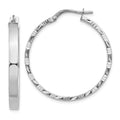 14K White Gold 3x32mm Polished with Diamond-Cut Edge Tube Hoop Earrings, 32.25 x 3 mm