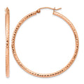 14k Rose Gold 2x40mm Polished Lightweight Diamond-cut Tube Hoop Earrings, 40 x 2 mm
