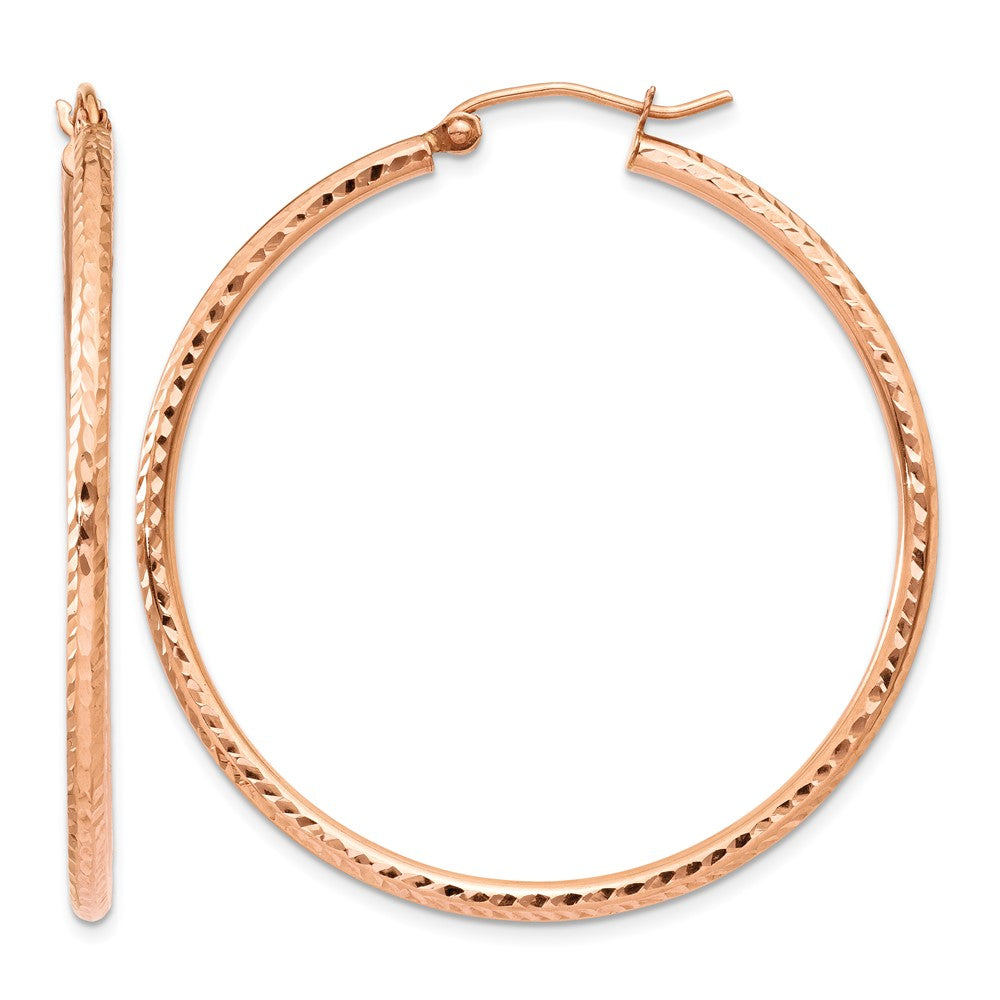 14k Rose Gold 2x40mm Polished Lightweight Diamond-cut Tube Hoop Earrings, 40 x 2 mm