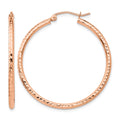 14k Rose Gold 2x35mm Polished Lightweight Diamond-cut Tube Hoop Earrings, 35 x 2 mm