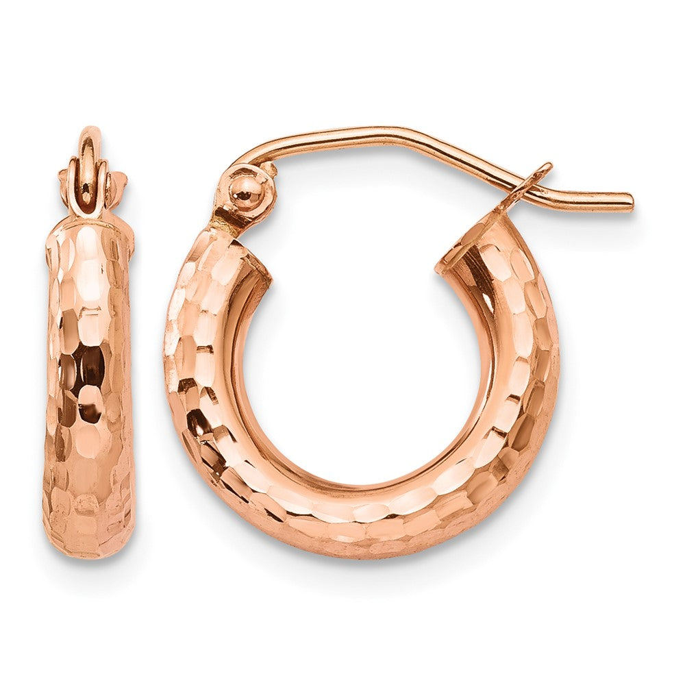 14k Rose Gold 3.25x14mm Polished Lightweight Diamond-cut Tube Hoop Earrings, 14 x 3.25 mm