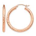 14k Rose Gold 3x30mm Diamond-cut Round Tube Hoop Earrings, 30 x 2 mm
