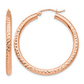 14k Rose Gold 3x35mm Diamond-cut Round Tube Hoop Earrings, 35 x 2 mm