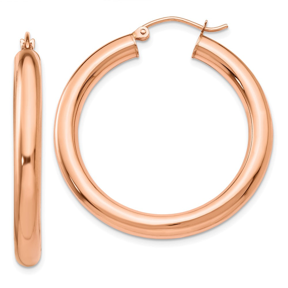 14k Rose Gold 4x35mm Polished Tube Hoop Earrings, 35 x 4 mm
