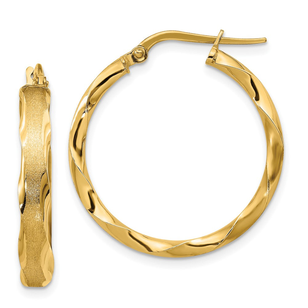 14K Satin and Polished Scalloped Edge Hoop Earrings, 27 x 3.25 mm