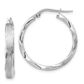 14K White Gold Satin and Polished Scalloped Edge Hoop Earrings, 27 x 3.25 mm