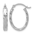 14K White Gold 3mm Patterned Oval Hoop Earrings, 17.75 x 3 mm