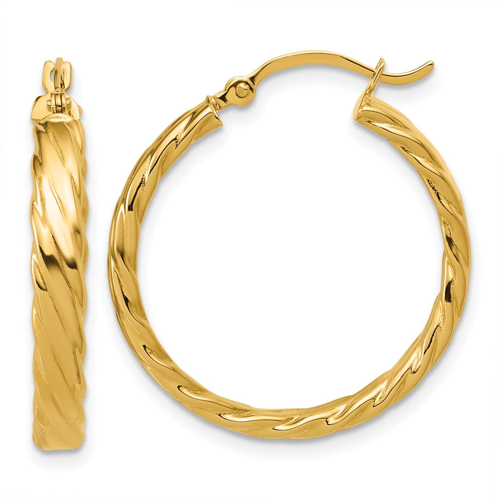 14K 3.25mm Patterned Hoop Earrings, 25 x 3.25 mm