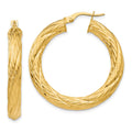 14k Textured Tube Hoop Earrings, 37 x 4.5 mm