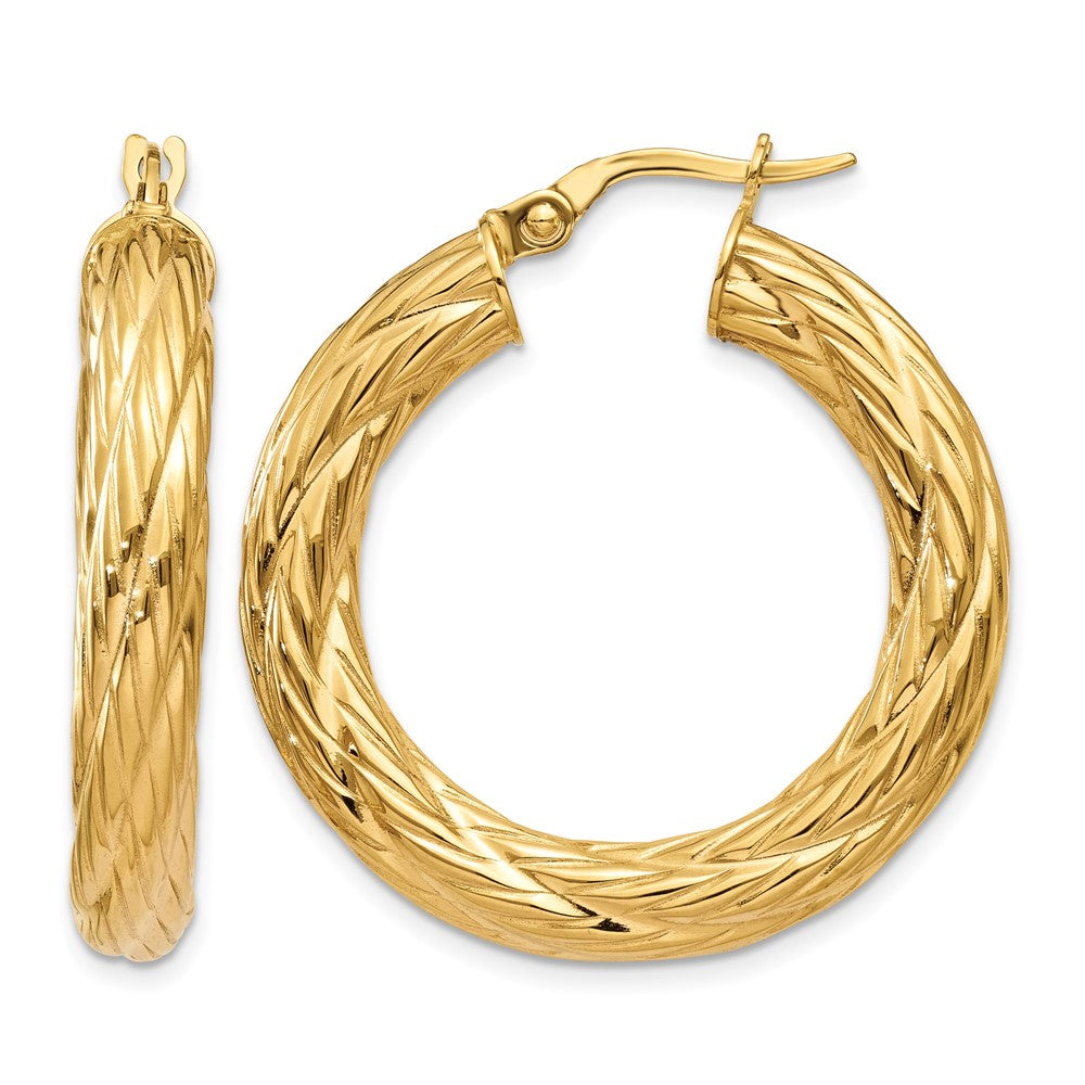 14k Textured Tube Hoop Earrings, 32 x 4.5 mm