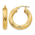 14k Textured Tube Hoop Earrings, 28 x 4.5 mm