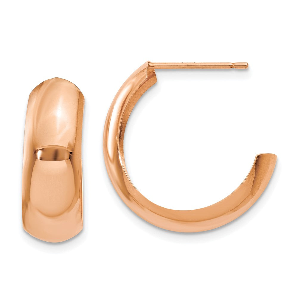 14k Rose Gold 6.5x24mm Polished J-Hoop Post Earrings, 19 x 6.5 mm