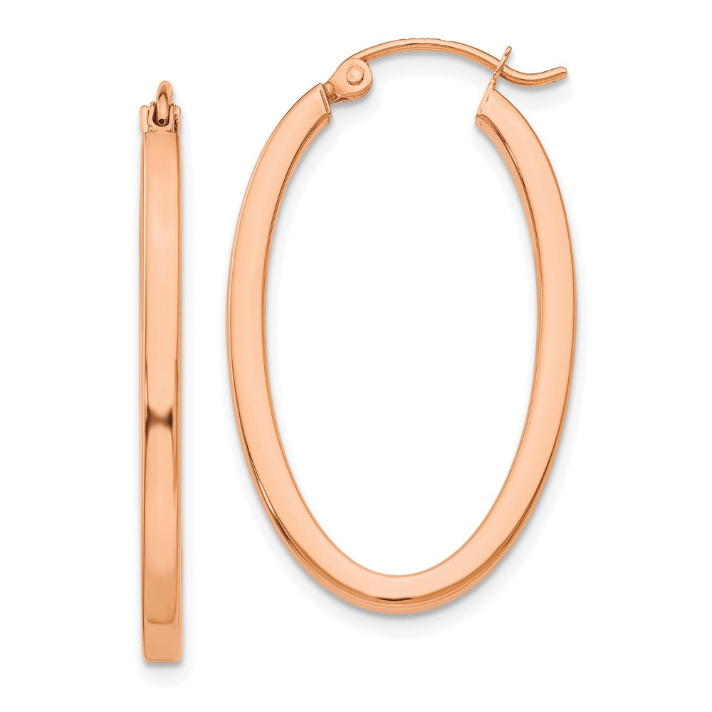 14k Rose Gold 2x30mm Polished Oval Tube Hoop Earrings, 30 x 2 mm