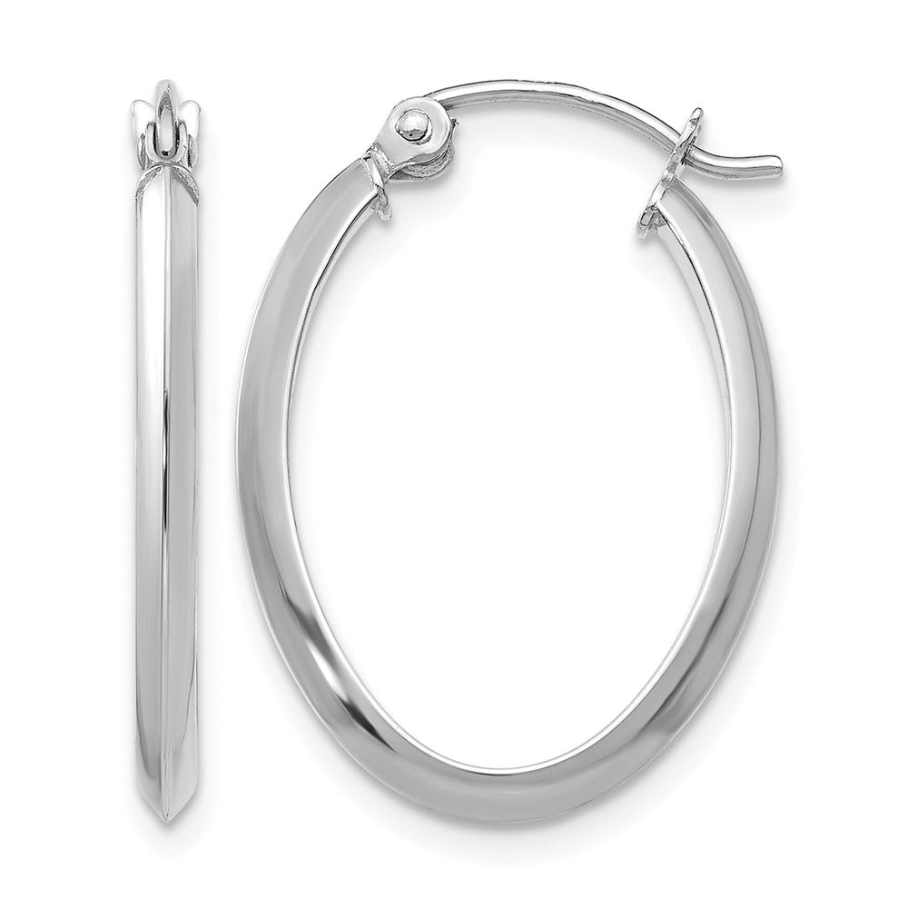 14k White Gold 2x22mm Polished Oval Tube Hoop Earrings, 22 x 2 mm