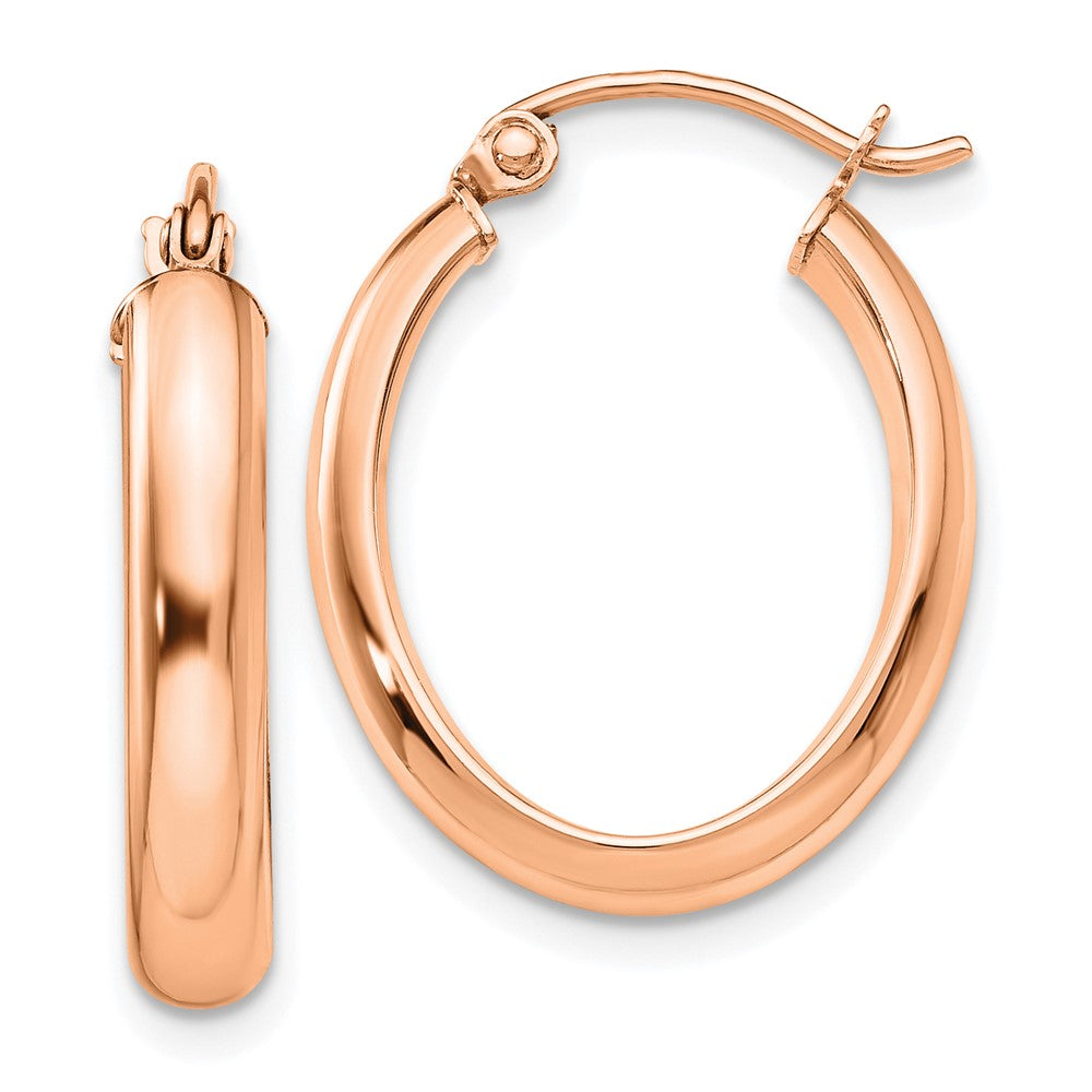 14k Rose Gold 3.75x21mm Polished Oval Tube Hoop Earrings, 21.5 x 3.75 mm